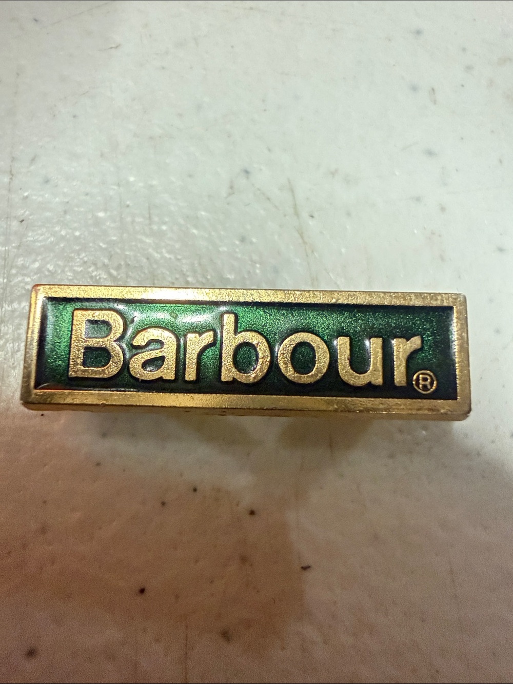 Barbour Green and Gold Rectangular Logo Pin